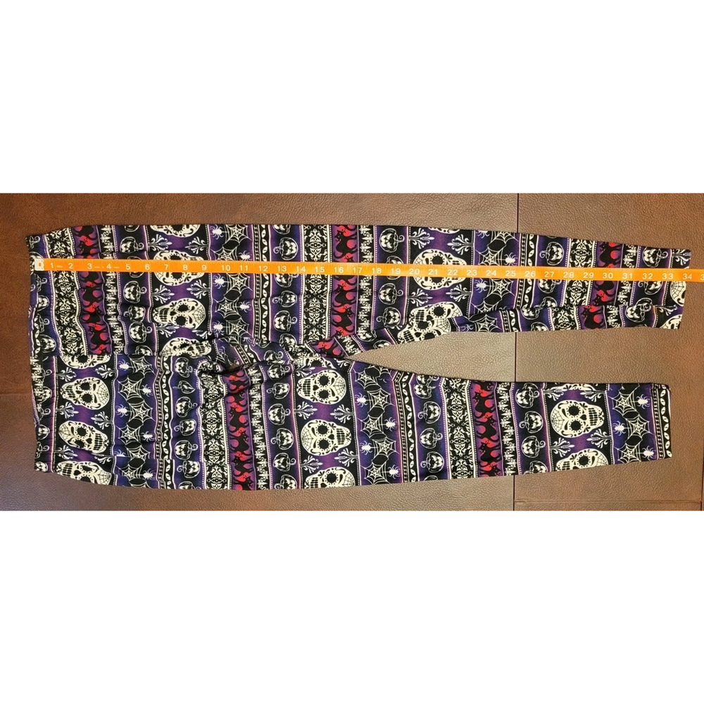 No Boundaries Halloween Leggings Skull Cats Spiderweb Purple Medium 7 - 9